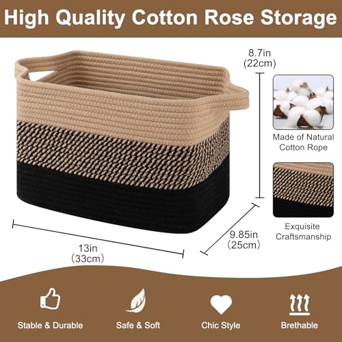 OIASKET Storage Basket for Organizing, Woven Baskets for Storage, Rectangle Decorative Baskets for Shleves, Closet, Toys, Books, Nursery Organizer Bins - Pack of 3 (Black & Brown, 13"x9.85"x8.7") - color: Black & Brown, size: 13"x9.85"x8.7"