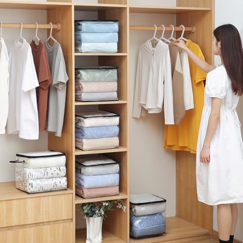 10 PCS Clear Zippered Storage Bags with Handles,Sweater Storage with Two-Way Zipper,Foldable Closet Organizer Bed Sheet Organizer,Cube Plastic Organizer,Bag,Bin for Clothes,Towel-BK - color: Black, size: 11.81*11.81*11.81 inches