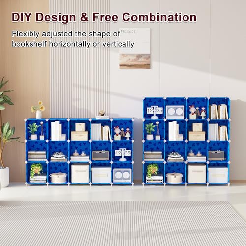 UNKU Cube Storage Organizer, 16 Cube Closet Organizer Storage Shelves, DIY Stackable Bookcase, Clothes Organizer Shelf for Closet, Bedroom, Living Room, Cabinet, Home, Office, Dark Blue - color: Blue, size: 15cube