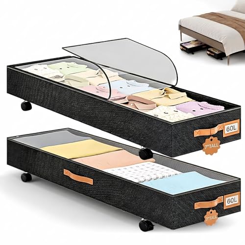 Under Bed Storage with Wheels 39inch, Extra Long Under Bed Storage Bins, Low Profile Under Bed Storage 5.5inch Height No Assemble Storage Containers, Under Bed Shoe Storage with Lids - color: Extra-Long Design