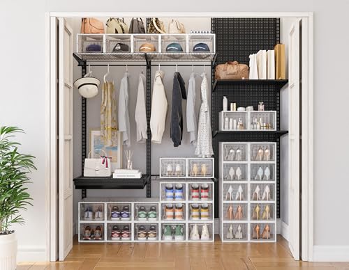 HOMIDEC Shoe Storage, 12 Pack Shoe Organizer for Closet, Shoe Boxes Clear Plastic Stackable Shoe Containers with Lids for Size 13 - color: White, size: XL