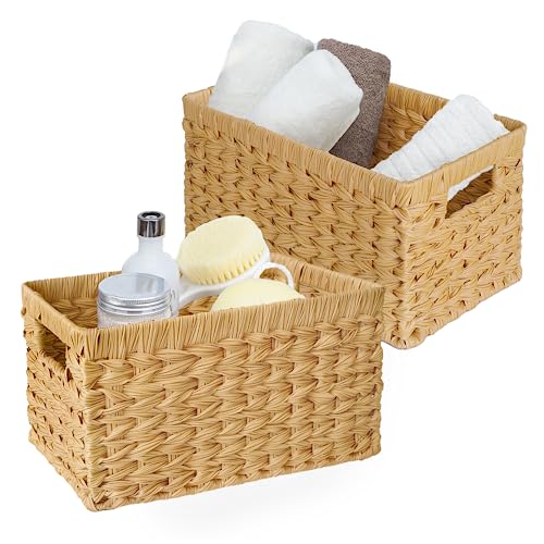 GRANNY SAYS Wicker Storage Baskets, Woven Baskets for Shelves, Waterproof Baskets for Organizing, Wicker Baskets with Handles, 2-Pack - color: Natural, size: 13"L x 8 ¼"W x 7"H