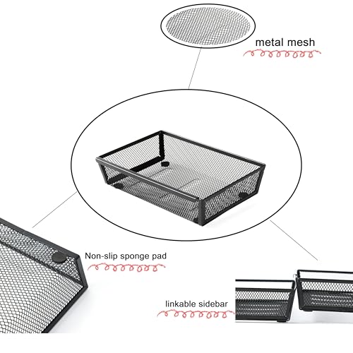 Mesh Tray Silverware Drawer Organizer, Utensil Cutlery Tray Office Supplies with Interlocking Arm Drawer Dividers Organizer for Flatware, Knives,Home,Office, School,Bedroom 9X6＂Black - size: 3 Pack 9"x6" Black Metal