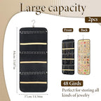 2 Pack Hanging Jewelry Organizer Storage with 48 Pockets and Hooks Dual-Sided Hanging Jewelry Organizers and Storage Hang on Closet, Wall, Door for Earrings, Necklaces, Rings,Blcak