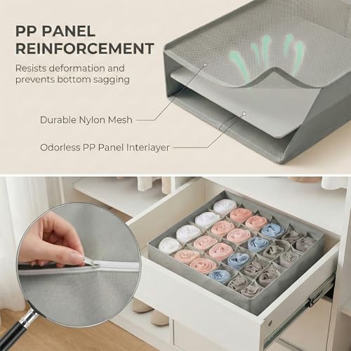 Gray 24 Grid 3 Pack Foldable Underwear Sock Storage Organizer, Non-Woven Fabric Closet Drawer Divider Bins for Socks, Ties, Baby Clothes, Dresser & Wardrobe Organization Boxes (Grey 3 Pack) - color: Gray 3 Pack
