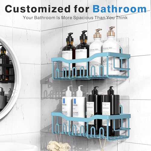 EUDELE Shower Caddy 2 Pack, Adhesive Shower Organizer for Home Decor & Kitchen Organizers, No Drilling, Rustproof Stainless Steel Bathroom Shelves - color: Light Blue