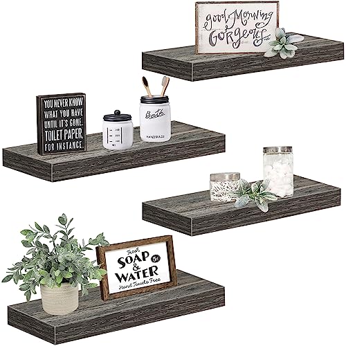 QEEIG Floating Shelves for Wall Bathroom Shelf Bedroom Kitchen Living Room Farmhouse Small Book Shelf 16 inch Set of 4, Grey (015-GY4) - color: D. Grey, size: 4pcs