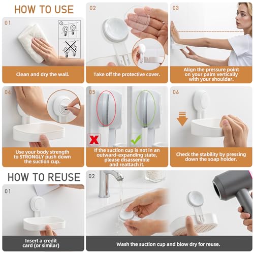 LEVERLOC Soap Holder Suction Cup for Shower, 2 Pack Bar Soap Dish Holder for Shower Wall Mounted NO-Drilling, Plastic Self Draining Removable Vacuum Suction for Bathroom Bathtub Sink - style: 2 tiers