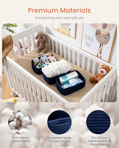 Small Woven Basket, 12 x 8 x 4.5 Inches, Storage Basket for Organizing, Cute Small Rope Shelf Closet Cube Storage Bins Baskets for Shelves, Dog Toy Gift Baskets Empty, 3 Packs, Navy Blue - color: Navy Blue, size: 12"L x 8"W x 4.5"H