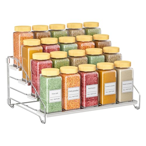 RCHYFEED Spice Rack Organizer for Cabinet, 4 Tier Spice Rack, Depth Adjustable Spice Organization for Cabinet Easy Visibility, Tiered Adjustable Spice Shelf for Kitchen Countertop Pantry Cupboard