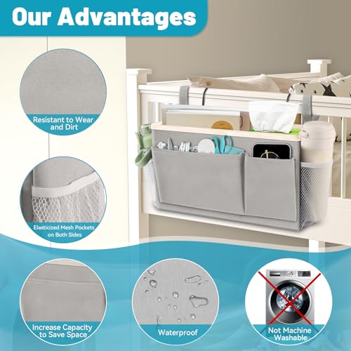 BlissTotes Bedside Caddy, Bedside Storage Organizer for Bunk Bed Accessories, Dorm Storage for Bedside Shelf and Bunk Bed Shelf, Bed Caddy for Home, Dorm, Bunk (Light Gray, 1 Pack) - color: Light Gray