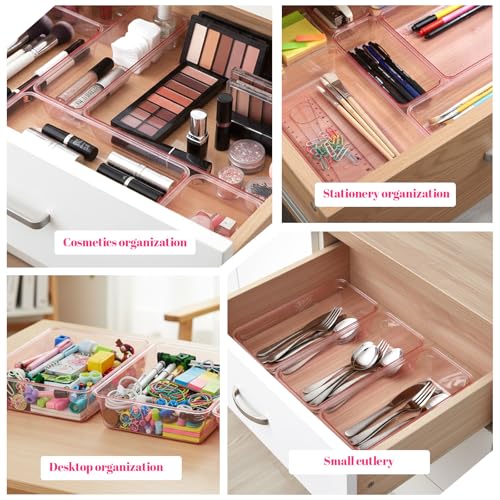 25pcs Pink Plastic Drawer Organizer Set, Clear Stackable Drawer Organizer,Kitchen Drawers Dividers for Bathroom, Office, Kitchen Cabinets and Dressing Tables