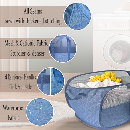 Extra Large Mesh Pop Up Laundry Hamper, 100L Collapsible Laundry Basket, Dirty Clothes Hamper with Reinforced Handles, Storage Bins for Shelves, Dorm or Home Portable Stair Laundry Basket. Blue - color: Blue, size: Single Standard