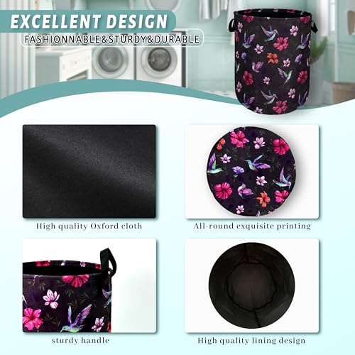Beautiful Hummingbird Hibiscus Flower Laundry Basket Foldable With Handles Tote Bag Oxford Cloth Colorful Laundry Hamper Clothes Storage Bucket For Bathroom/Laundry/Bedroom 18.9" x 16.5 " - color: Pretty Hummingbird Hibiscus Flower