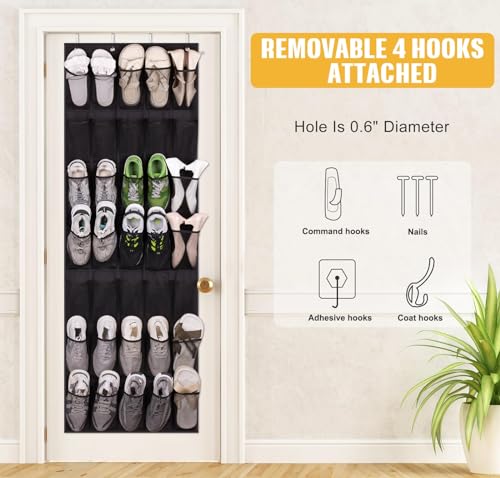 35 Large Pockets Over The Door Shoe Organizer, Hanging Shoe Organizer for Closet, Premium Clear Shoe Rack for Door, Shoes Hanger Organizers Storage Holder for Back of Door and 4 Metal Hook Black - color: Black, size: 35 Pockets