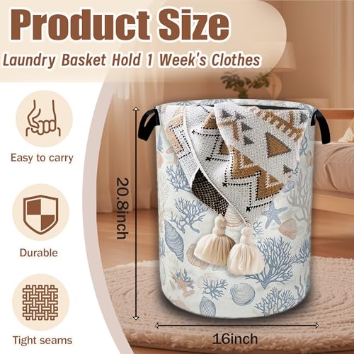 Seashells Starfish Laundry Basket,Waterproof Foldable Laundry Hamper,Dirty Clothes Basket, Linen Bin Storage Organizer Collection 16" x 20.8" - color: Seashells Starfish