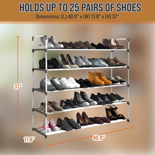 Home-Complete Shoe Rack – 5-Tier Shoe Organizer for Closet, Bathroom, Entryway – Shelf Holds 25 Pairs of Sneakers, Heels, and Boots (White) - color: White, size: 5-Tier