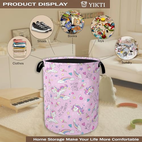 Laundry Hamper,Pink Unicorn Laundry Basket,Dreamy Rainbow Portable Collapsible Laundry Room Organization Storage for Dorm Room,Nursery,Bathroom,Bedroom,16x20 Inch - color: Pink Unicorn