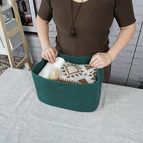 Cotton Rope storage Basket Bins15X10X9.3“ Basket for Organizing Shelves Rectangle Decorative Baskets For storage Clothes Toys Books Towels Square Wicker Nursery basket organizer 3 pack Dark green - color: dark green