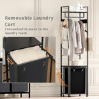 Coat Rack with Laundry Basket, Laundry Hamper Freestanding Hall Tree, Clothes Rack with Storage Shelves, 14.5 Gal Removable Bags on Wheels, Black JLH005B - color: Black