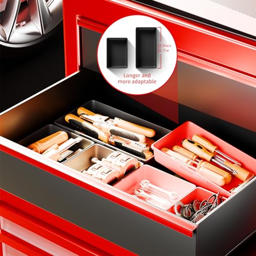 [5 Sizes] [69 PCS] Tool Drawer Organizer, Desk Tray, Rolling Chest, Toolbox (Black+Red) - color: Black+Red