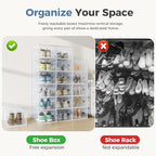DUMOS Shoe Storage Boxes, 12-Pack Stackable Clear Shoe Containers with Lids, Display Sneaker Case Organizer for Closet, Under Bed, Entryway,White (Fit Size 9)