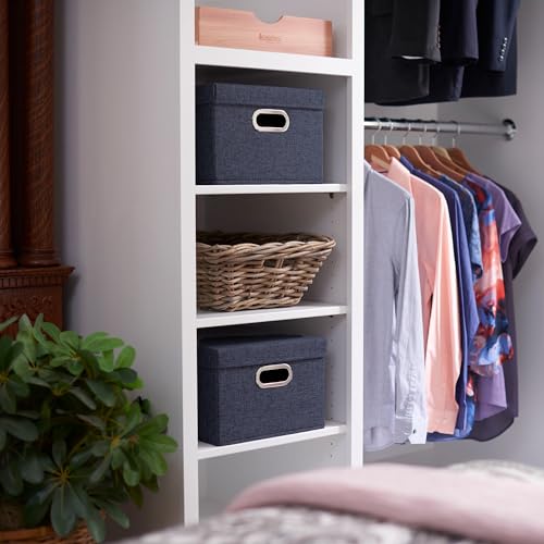 Household Essentials Collapsible Cotton Blend Storage Box with Lid and Metal Grommet Handle, Set of 2, Denim - color: Denim, size: 2 Count