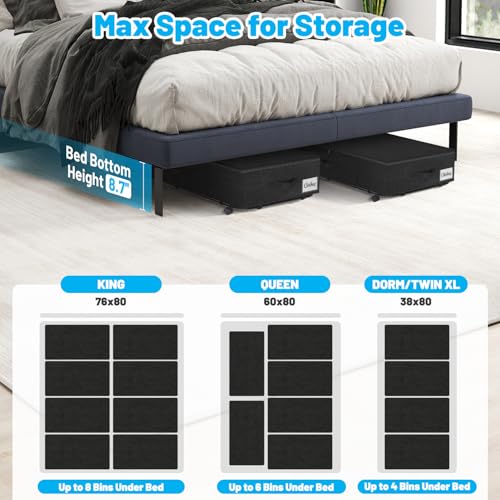 Large Sturdy Under Bed Storage with Wheels, 2 Pack 50L Rolling Underbed Storage Bins, Under Bed Containers Drawer with Metal Bottom Support, Bedroom Organizer with Lids for Clothes, Shoes, Blankets - color: Black-2 Pack, size: 9 Inch Tall - Regular Lid