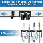 Piyl Mop and Broom Holder Wall Mount Metal Heavy Duty Utility Hooks Broom Organizer Garage Storage Systems Tool Racks for Home Laundry Garden Kitchen Organization (Black, 1 Pack 4R5H)