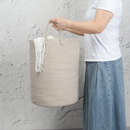 Woven Cotton Rope Laundry basket-15”X20” Laundry Hamper-Rope Storage Basket for Dirty Clothes, Toys and Blankets Perfect for Bathroom, Baby nursery and Living Room Storage (oatmeal) - color: oatmeal, size: regular