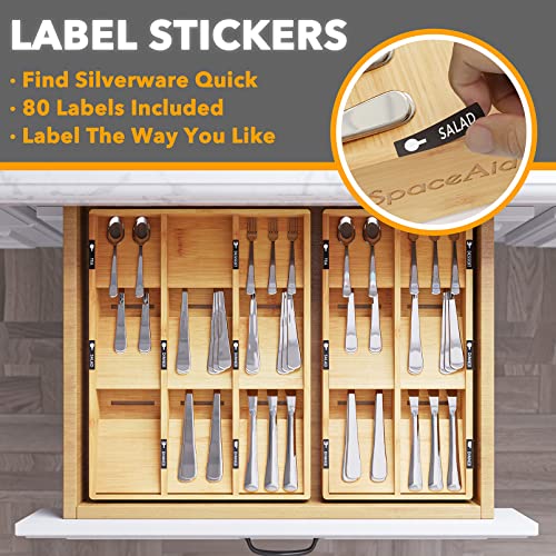 SpaceAid Bamboo Silverware Drawer Organizer with Labels, Kitchen Utensil Tray Holder Organizer for Flatware, Cutlery, Spoon and Knives Drawer Storage Organization (Natural, 6 Slots) - color: Natural