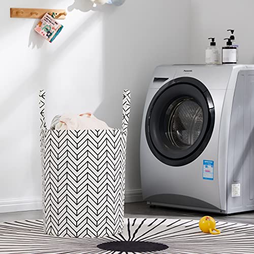 Large Storage Basket for Girls and Boys, Collapsible Laundry Hamper with Long Handles, Toy Bins for Nursery, Kids Room Décor Black Geometry - color: Black Geometry, size: 1 Pack