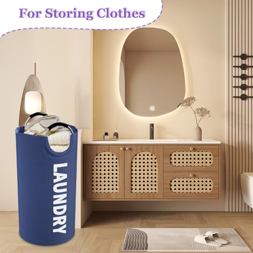 95L Collapsible Laundry Baskets for Boy, Big Clothes Hampers with Handles, Stand-alone Laundry Bin, Portable Dirty Clothes Basket for Bathroom, Camping, Navy Blue - color: Navy Blue, size: L-95L