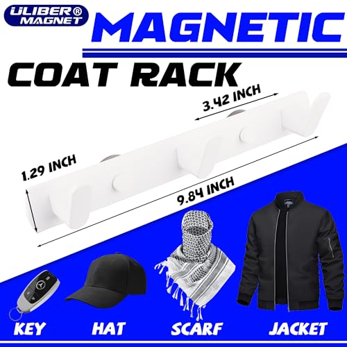 ULIBERMAGNET Magnetic Coat Hooks,Heavy Duty Magnetic Rack,Strong Rubber Magnetic Hanger for Refrigerator,Metal Cabinet,Door,Hanging Coat, Towel, Bag, Scarf, Helmet(White/3 Hooks) - color: White, size: 3 Hooks Magnetic Rack