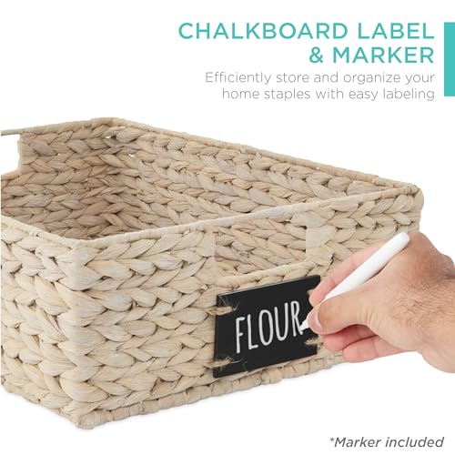 Best Choice Products Set of 4 16x12in Large Water Hyacinth Pantry Baskets, Woven Organizers w/Chalkboard Label, Chalk Marker - White - color: White, size: 12x16x5in