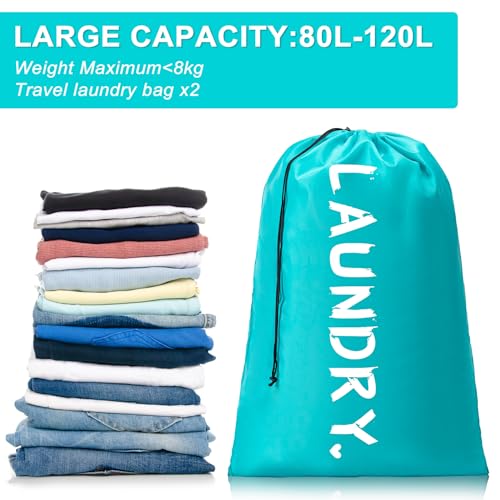 4 Pack XL Travel Laundry Bag, Machine Washable Dirty Clothes Organizer with Drawstring,Large Enough to Hold 4 Loads of Laundry, Easy Fit a Laundry Hamper or Basket Travel Essentials 24" x 36" - color: Deep Blue+Red, size: 24"x36" |4 Pack