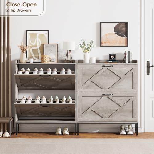 Nicetree Shoe Cabinet Storage for Entryway,Narrow Shoe Storage Cabinet, Space-Saving Shoe Organizer Cabinet, Vertical Entryway Solution for Foyer, Mudroom, Gray - color: Toasted Gray, style: 2-Drawers