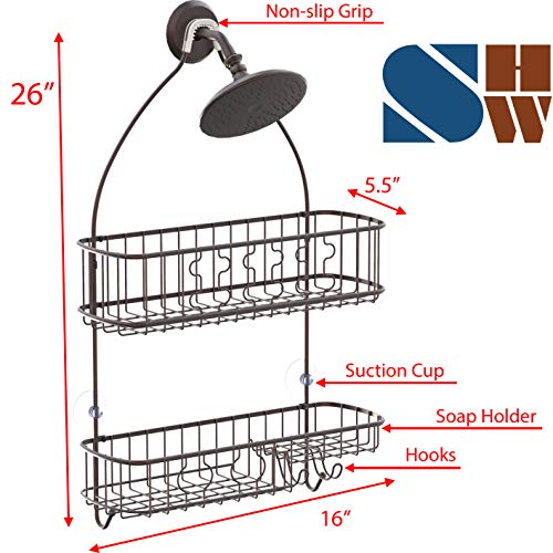 Simple Houseware Bathroom Hanging Shower Head Caddy Organizer, Bronze (26 x 16 x 5.5 inches) - color: Bronze, size: Large