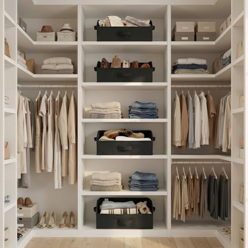 GRANNY SAYS Purse Organizer for Closet, Trapezoid Storage Bins, Closet Organizers and Storage, Decorative Storage Baskets for Shelves, Clothes, Toys, Towels, Black, 3-Pack - color: Black, size: 16½"L x 11"W x 7¾"H