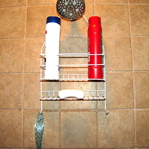 Treasure Gurus Hanging White Metal Shower Head Caddy Bathroom Storage Wall Mount Bath Organizer Rack