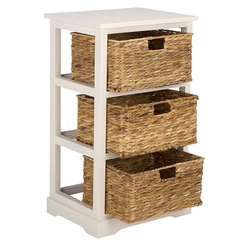SAFAVIEH Home Collection – Halle Ivory 3-Drawer Basket Storage Side Table, Coastal Accent Design, Fully Assembled (AMH5738K) - color: Ivory