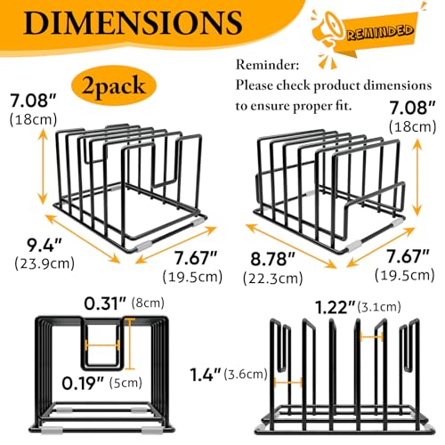 2 Pack Cutting Board Organizer and Pot Lid Holder, Kitchen Cabinet Organizer Rack with 7 & 5 Compartments, Heavy-Duty Iron Baking Sheet Pan Organizer with Non-Slip Base, Space-Saving Kitchen Storage - color: 2 Pack - Black