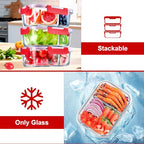 VERONES 5 Pack Glass Meal Prep Containers 2 Compartment Set, 36OZ Airtight Glass Lunch Containers, Glass Food Storage Containers with Lids, for Microwave, Oven, Freezer & Dishwasher Friendly,Red - color: Red
