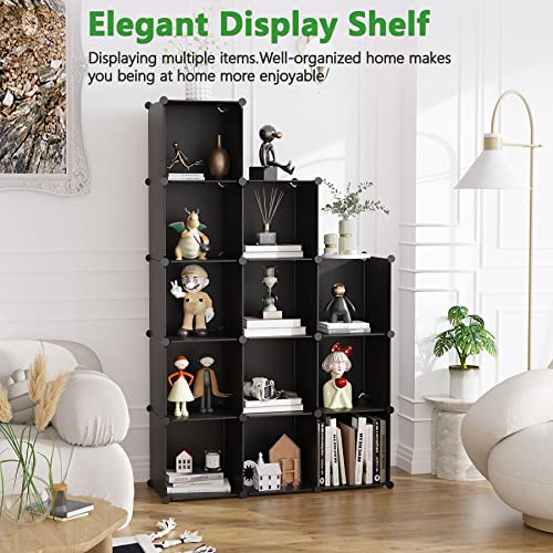 C&AHOME Cube Storage Organizer, 12-Cube Shelves Units, Closet Cabinet, DIY Plastic Modular Book Shelf, Ideal for Bedroom, Living Room, Office, 36.6" L x 12.4" W x 48.4" H Black SHS3012B - color: Black