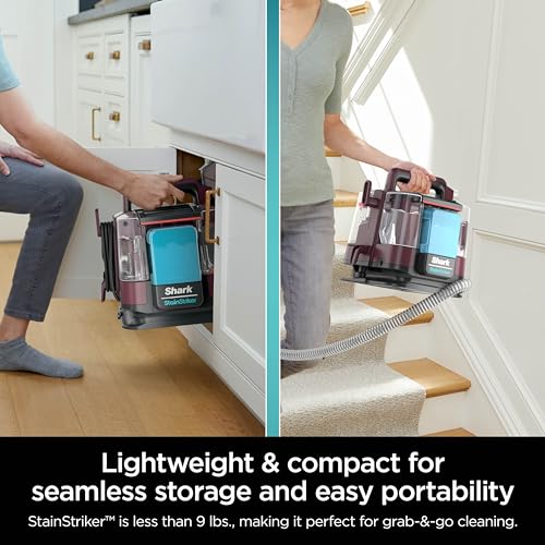 Shark Carpet Cleaner Machine, Portable Upholstery StainStriker, Spot, Odor & Stain Remover, 2 Carpet Cleaner Solutions, 3 Tools, Perfect for Pet Hair, Area Rugs, Couches, Burgundy, PX203BRN - style: StainStriker