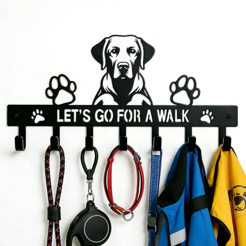 Labrador Key Holder Wall Mount, Dog Leash Holder with 7 Hooks, Metal Key Rack for Entryway Front Door, Black Wall Key Hanger, Labrador Decor Accessories Gift, Decorative Dog Storage Organizer - color: Labrador
