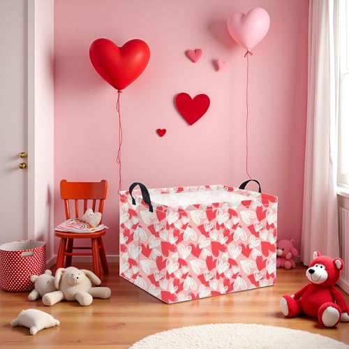 HIYAGON Rectangular Valentines Basket Fabric Storage Bin Storage Boxes Collapsible Storage Basket for Clothes Books Shelves Basket(Pink White Heart) - color: Pink White Heart