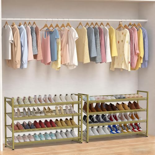 Large Shoe Rack 8 Tier Shoe Organizer, Heavy Duty Metal 4-Tier Stackable Shoe Storage Vertical Shoe Rack for Closet Front Door Entrance, Up to 50 Pairs, 44.8" W x 11.4" D x 56.7" H, Gold - color: Gold, size: 8 Tier