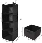 MAX Houser 4-Shelf Hanging Closet Organizer, Space Saver, Cloth Hanging Shelves with 2 Side Pockets, Foldable (Black) - color: Black-1