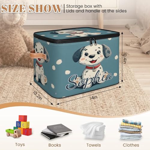 Custom Storage Basket with Name, Personalized Storage Bins with Zipper Lid, Foldable Fabric Storage Box Large capacity with Handle Dalmatian - color: Option 12